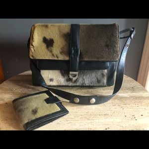 Vintage genuine seal skin and leather purse with matching wallet